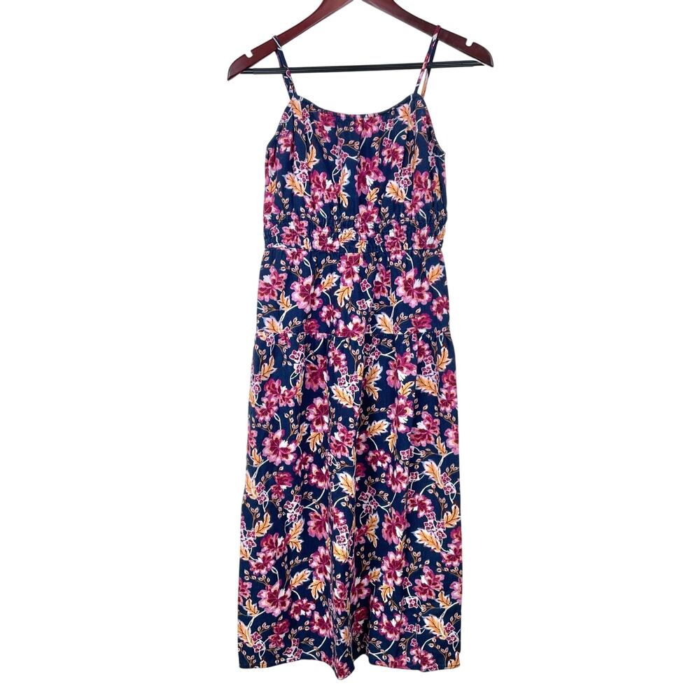 Old Navy Dress Sz M Linen Babydoll Cottage Fairy Feminine Floral Sun Midi Sun